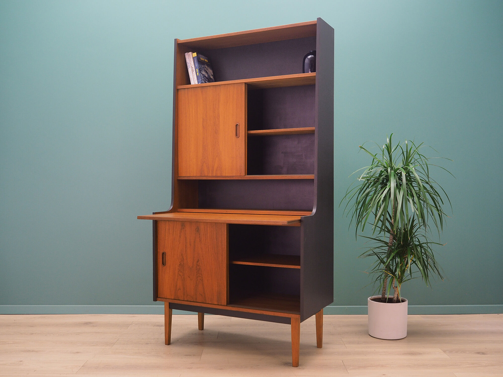 Bookcase teak with bar, Danish design, 70's