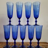 Set of 9 blue Luminarc Champagne flutes