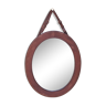 Miroir ovale vintage à monture en cuir - 57x35,5cm