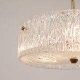 J.T. Kalmar Lustre pendant light in brass and textured glass, 1950s