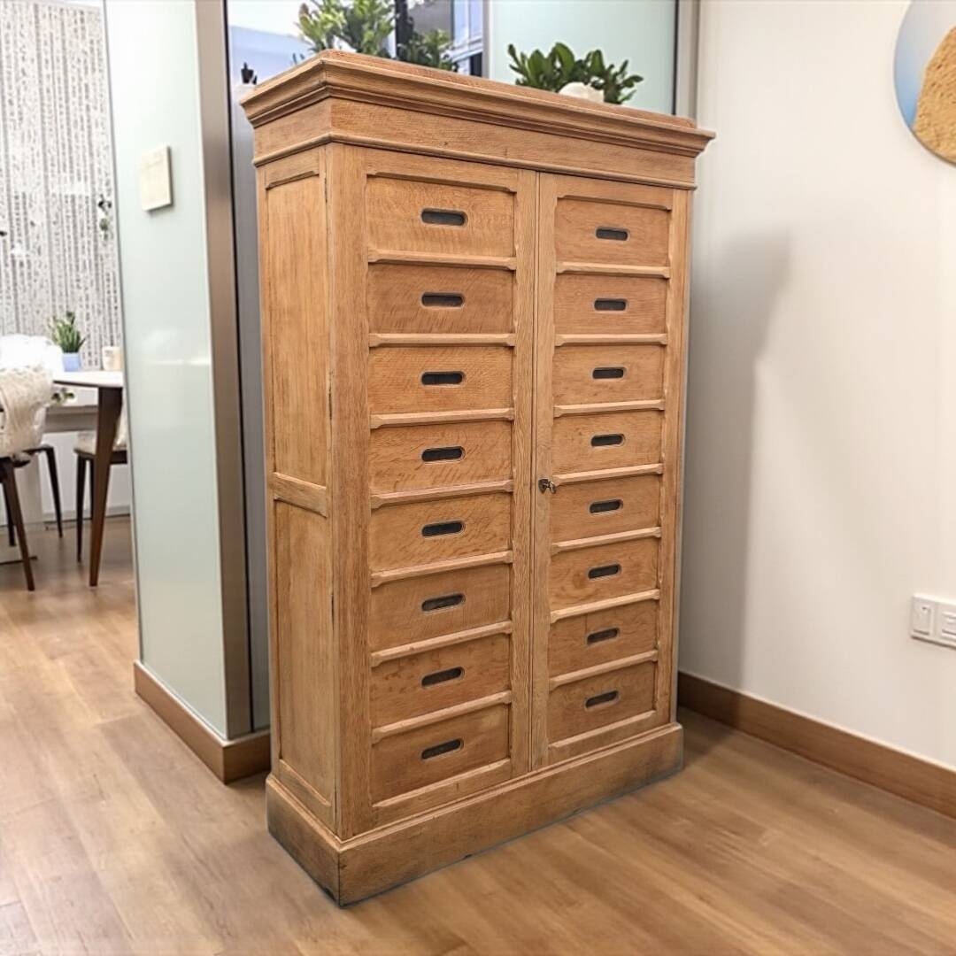 Solid raw oak notary cabinet, 1920