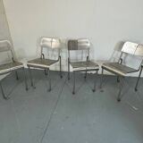 Memphis Architectural Stainless Steel French Dining Chairs, 1980s Set of 4