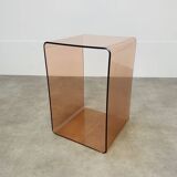 Smoked plexiglass cube side table by Michel Dumas, 1970s