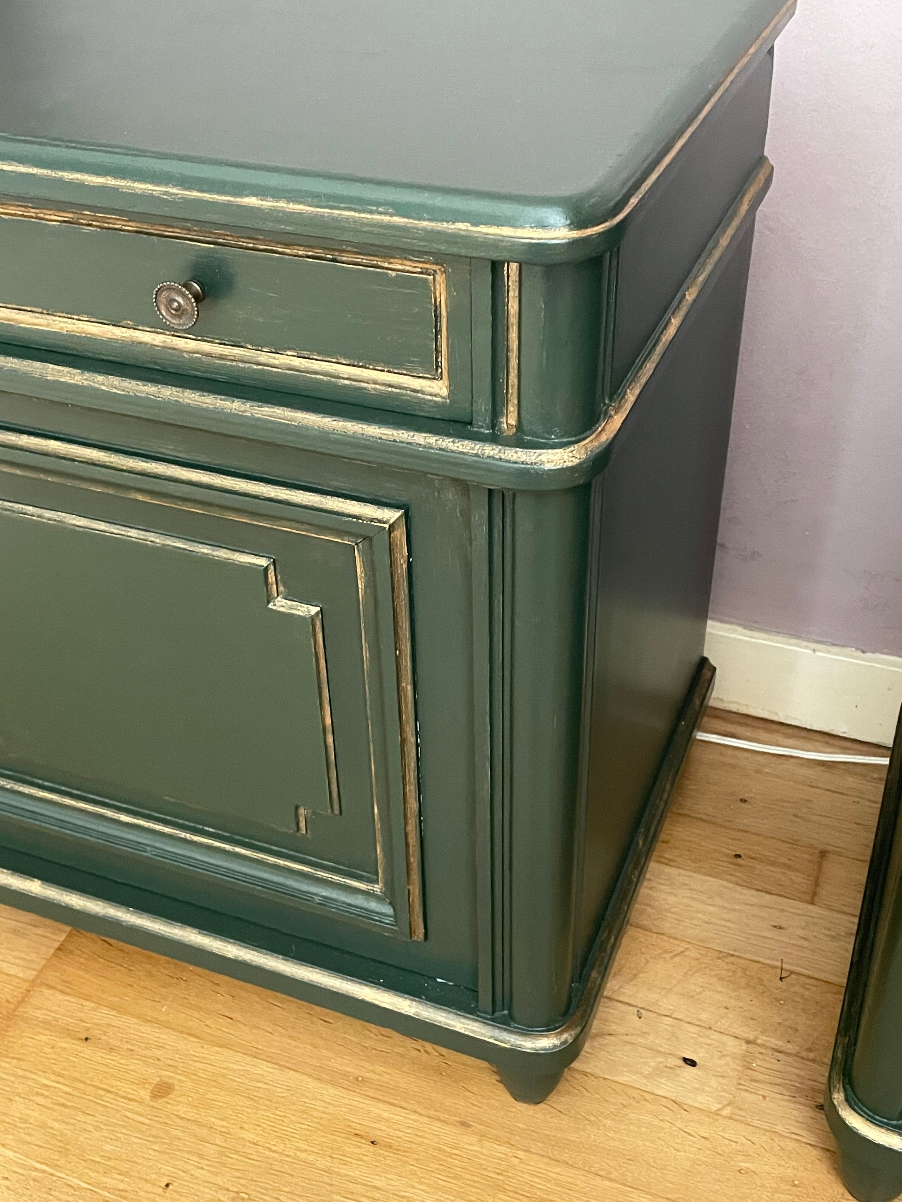 Pair of art-deco bedside tables in painted wood