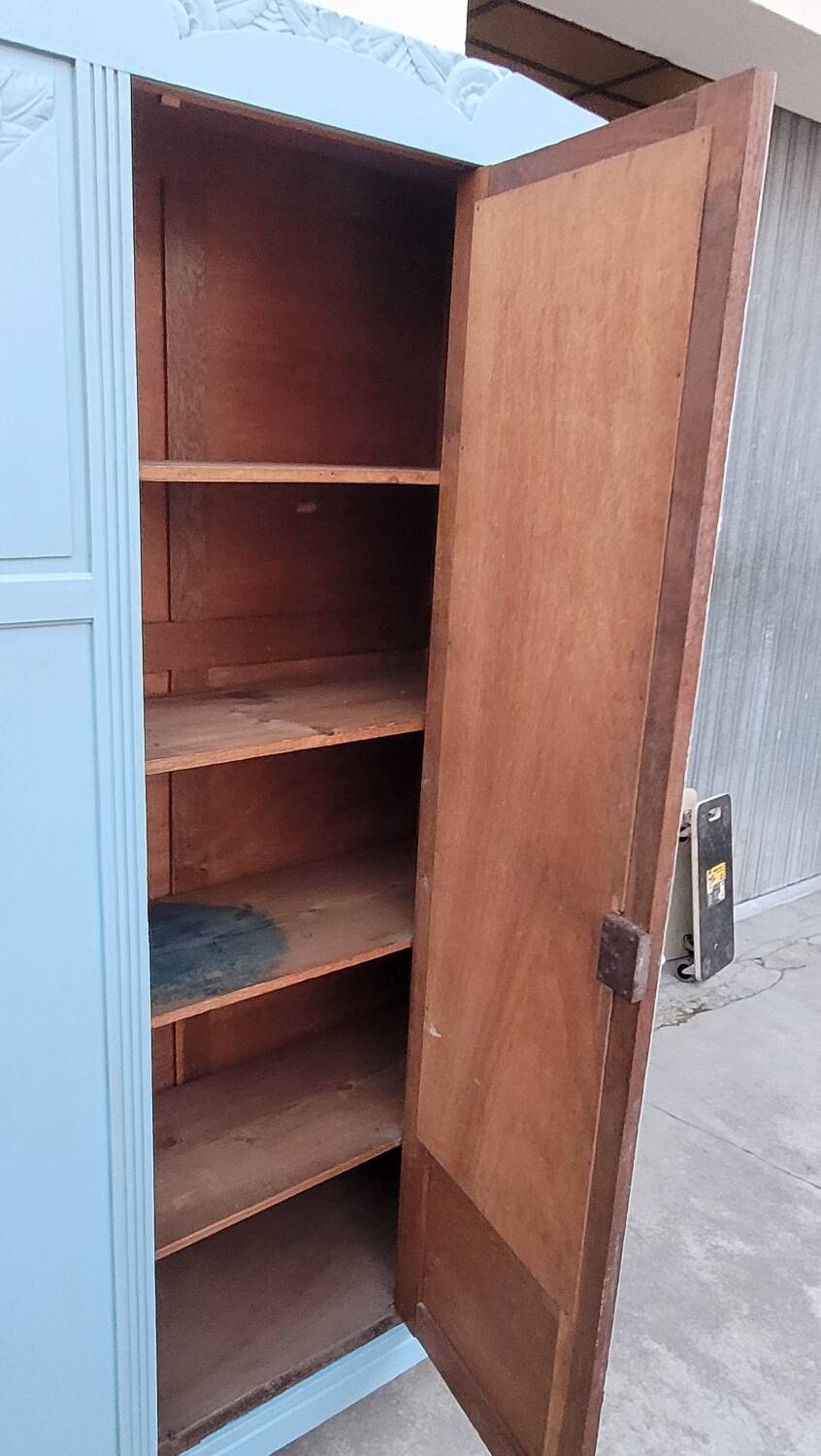 Parisian Art Deco armoire with beveled mirror and painted decoration