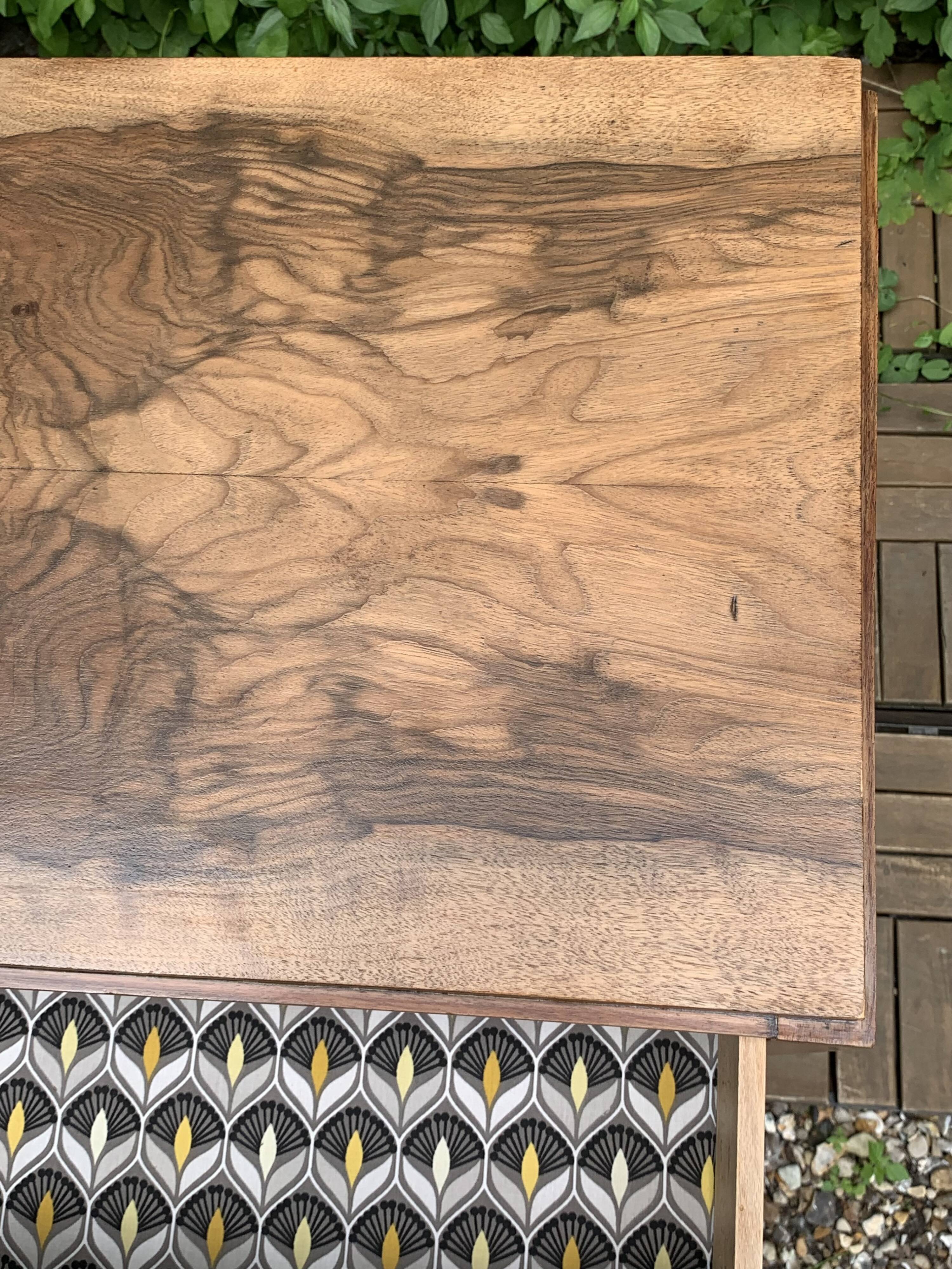 Art Deco chest of drawers in raw walnut burl