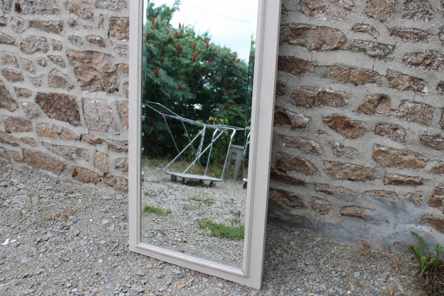 Large antique Art Deco bevelled mirror from 1929 – Greige tabletop mirror