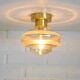 Set Of 2 Vintage Amber Glass Sconces MCM Brass Flush Mount Lights