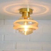 Set Of 2 Vintage Amber Glass Sconces MCM Brass Flush Mount Lights