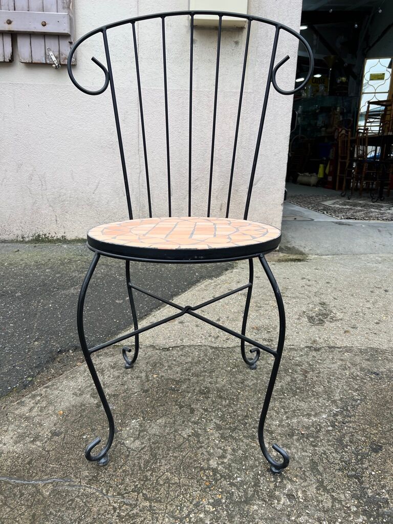 Set of 4 terracotta ceramic mosaic chairs