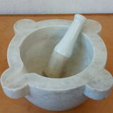 XL mortar in white marble, porcelain pestle