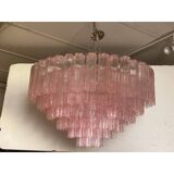 Contemporary pink "tronchi" murano glass chandelier in venini style