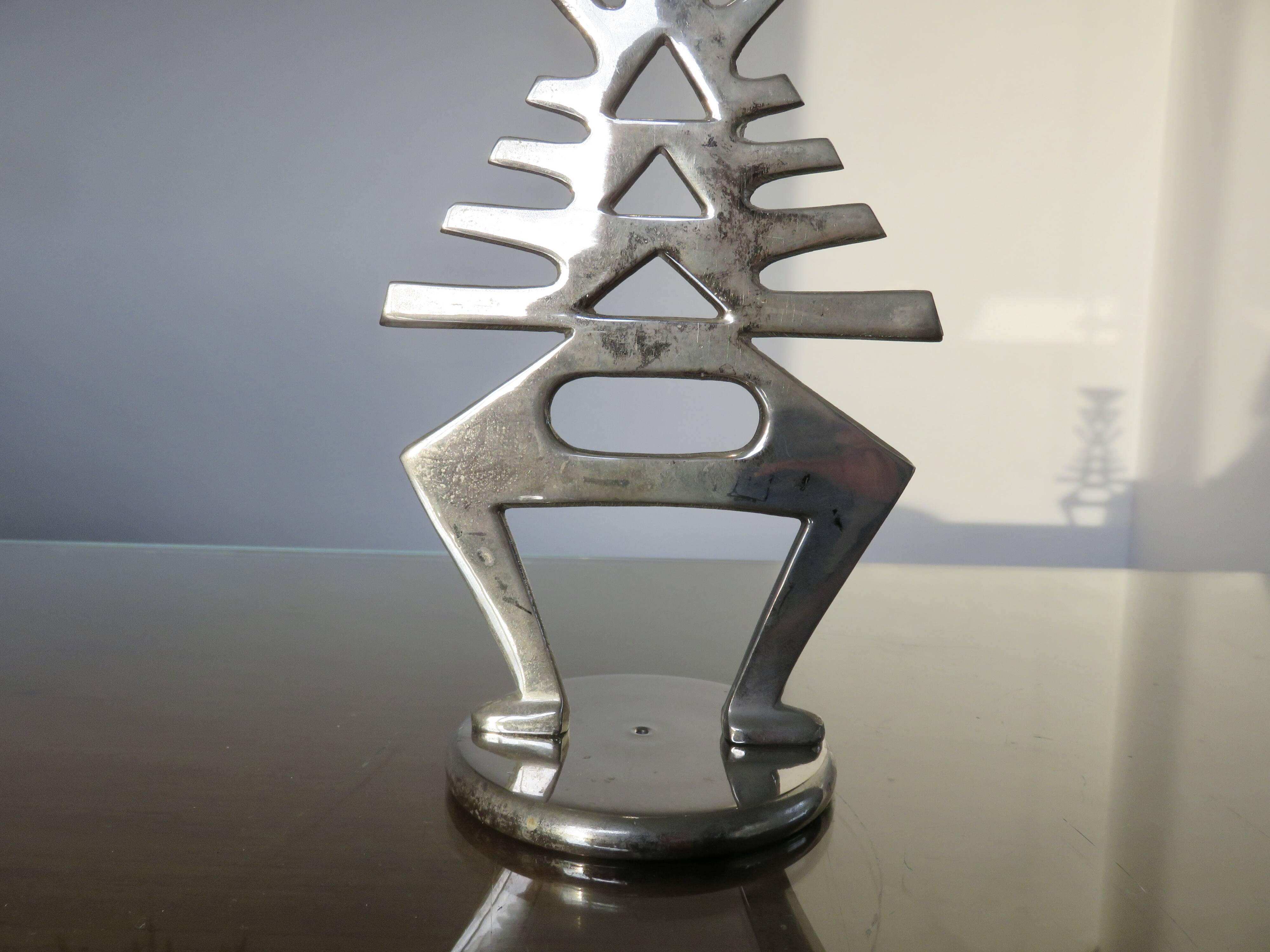 Ethnic “skeleton” candle holder in nickel-plated brass from the 80s