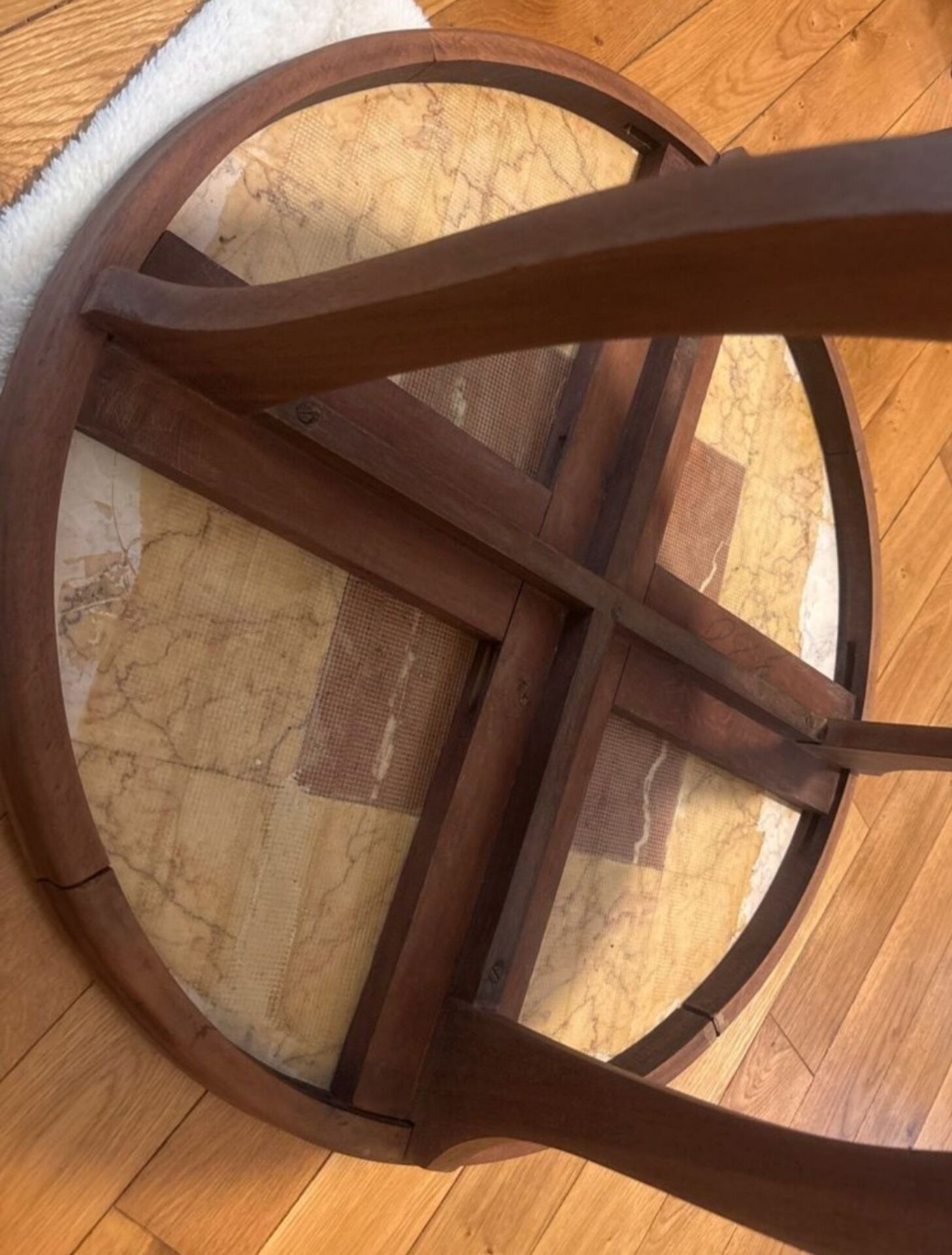 Guéridon, table d’appoint Art déco en marqueterie de marbre et bois