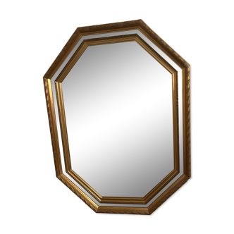 Octagonal mirror with gilded wooden beaded borders