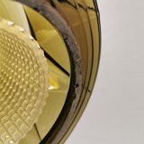 Lamp with outer shade of green glass and inner shade of clear double corrugated crystal glass