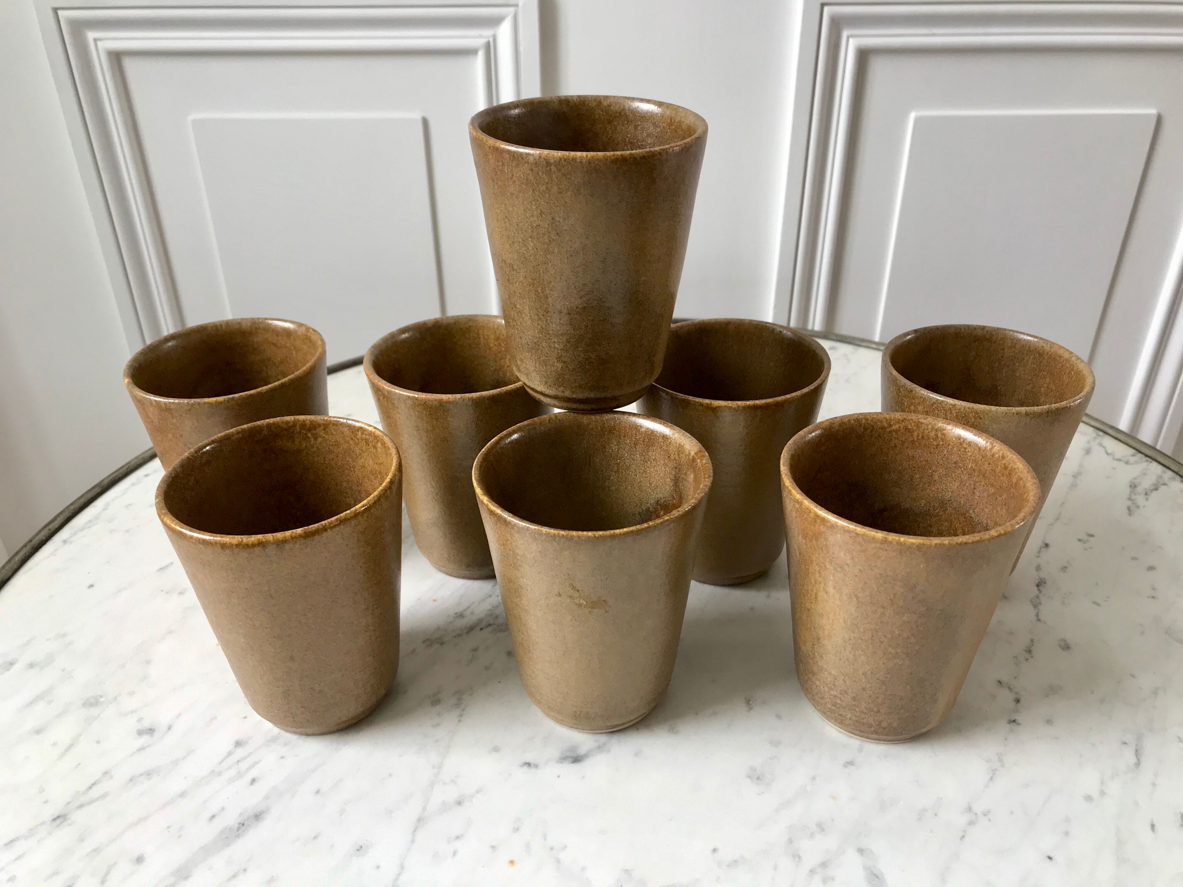 Lot de 8 verres en grès Digoin années 70