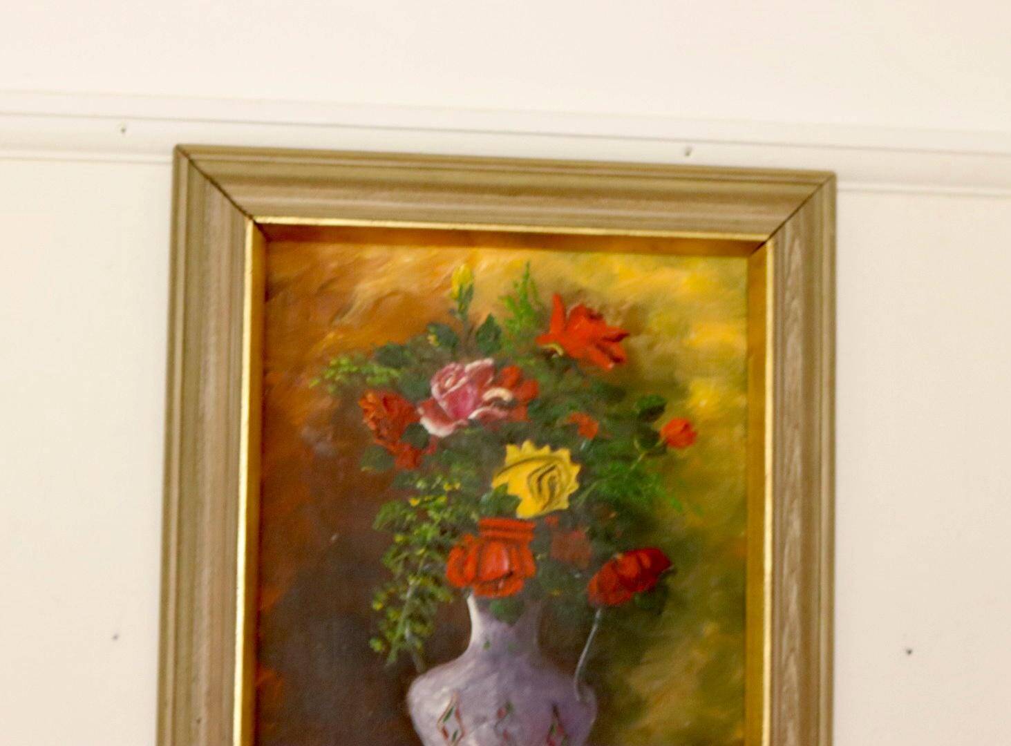 Original Swedish oil on panel "Flowers" by Regran - Vintage & Framed