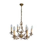 Antique cage chandelier in bronze, 6 lights, Louis XV style, in working condition, 4.8 kg.