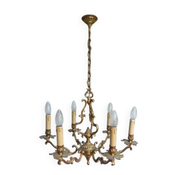 Ancien lustre cage en bronze 6 feux de style Louis XV