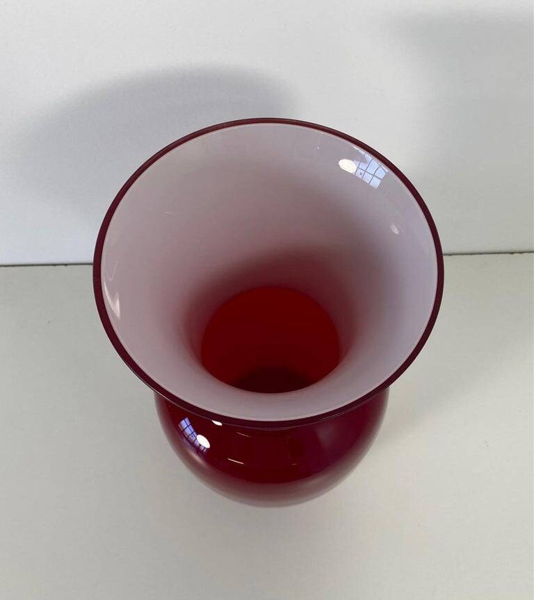 Italian Red and White Murano Glass Vase by Venini