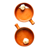 Two enameled terracotta fondue pots