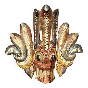 Ancient Sculpture Mask Wood Sri Lanka Naga Raksha Cobra Demon Kolam
