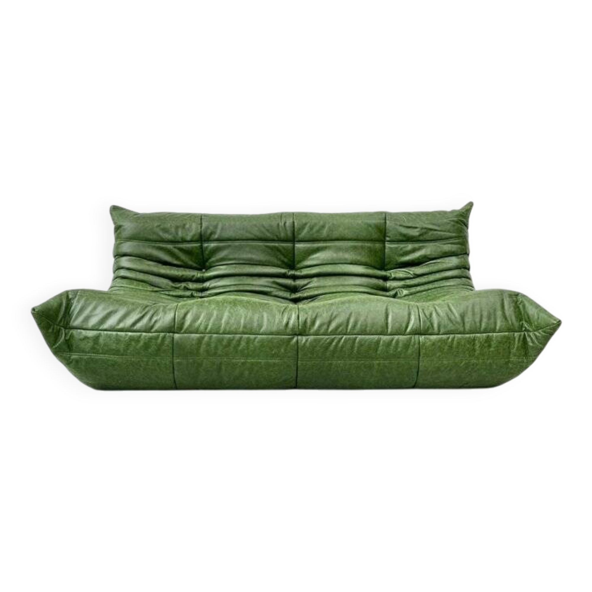 Togo 3-Sofa in Green leather attributed to Michel Ducaroy for Ligne Roset
