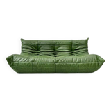 Togo 3-Sofa in Green leather attributed to Michel Ducaroy for Ligne Roset