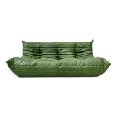 Togo 3-Sofa in Green leather attributed to Michel Ducaroy for Ligne Roset