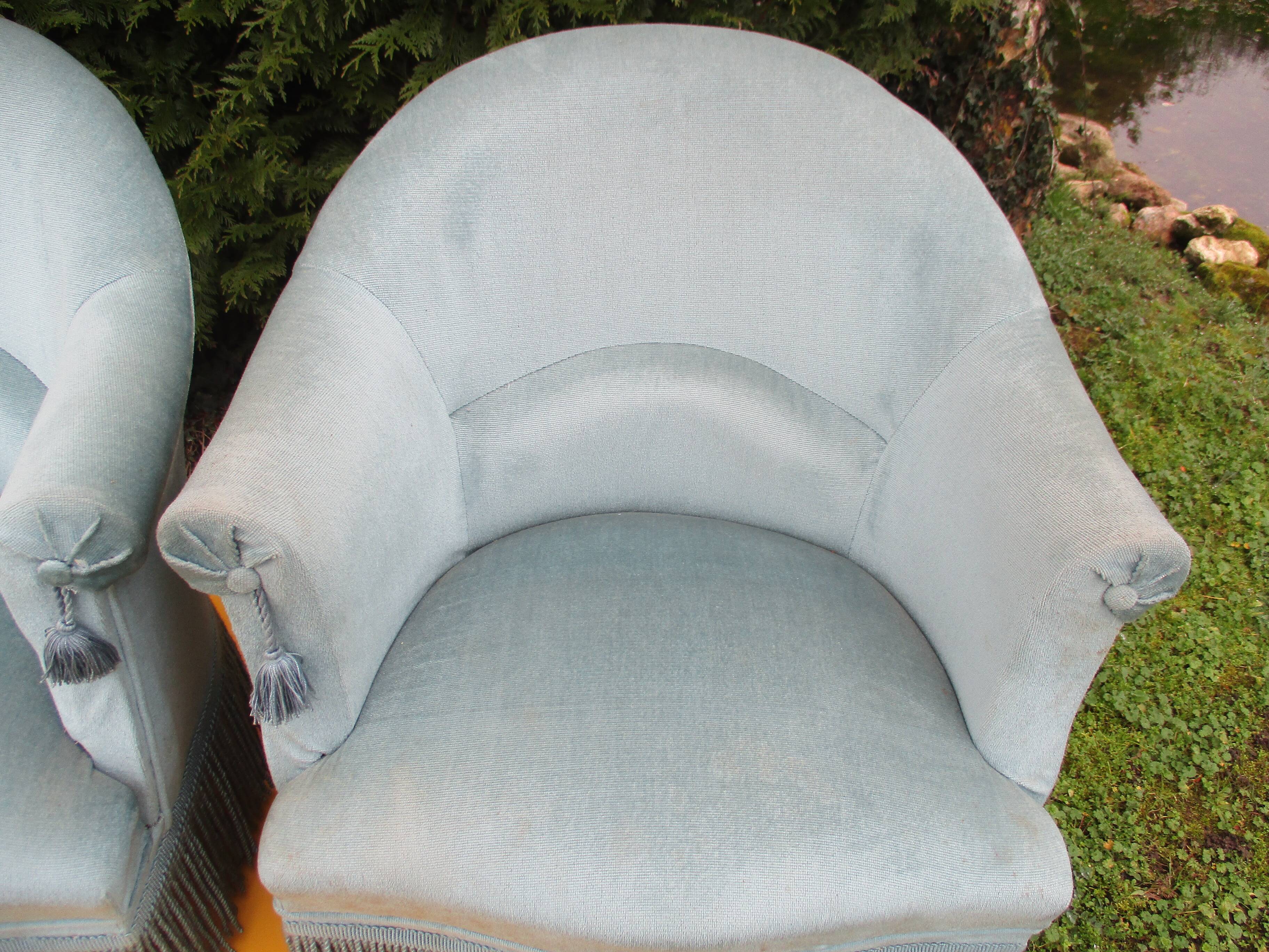 Pair of blue velvet toad armchairs