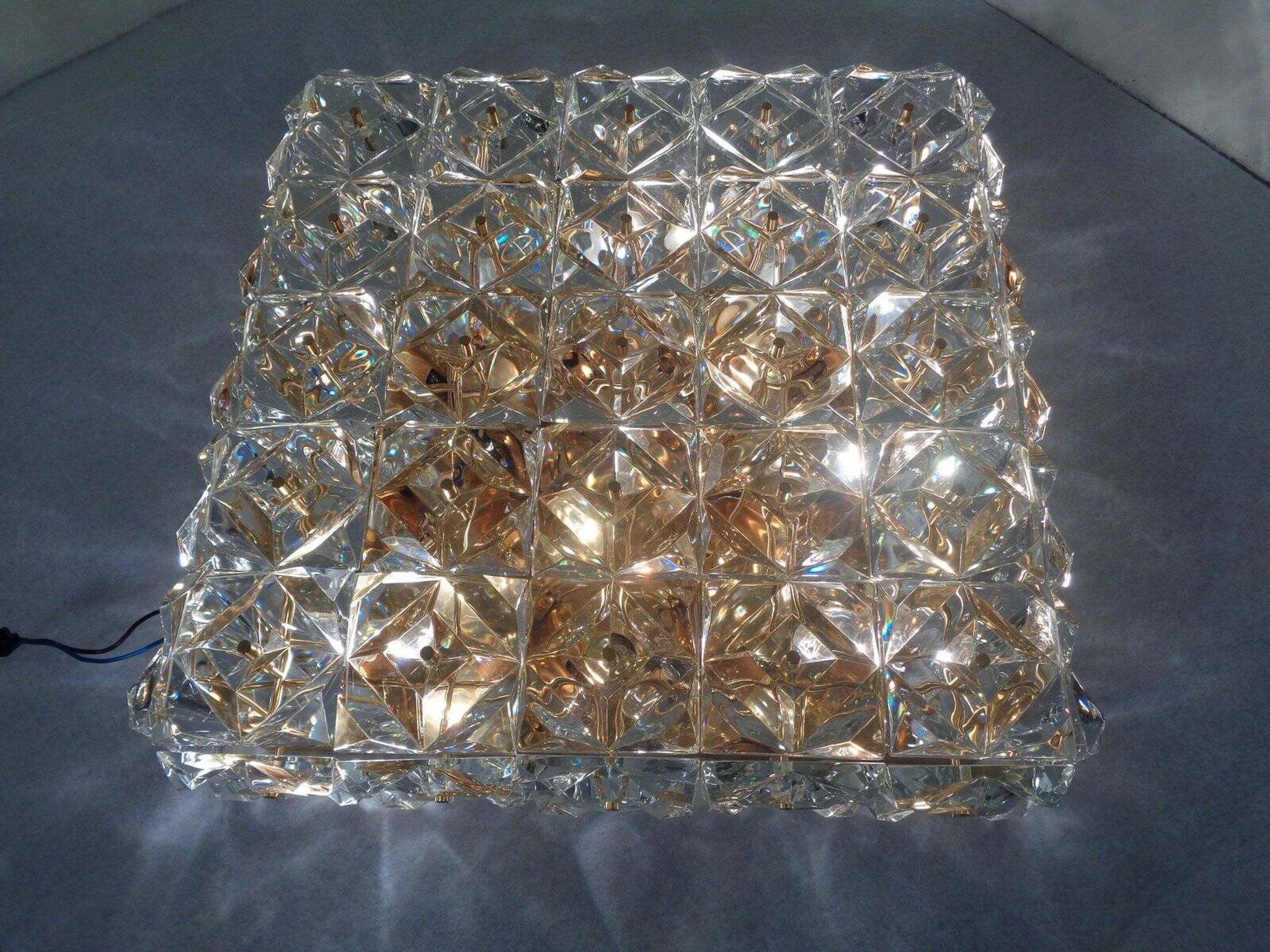 Large Gold-Plated & Crystal Glass Flush Mount from Kinkeldey, Germany, 1970s