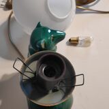 Green ceramic bear lamp and white opaline globe