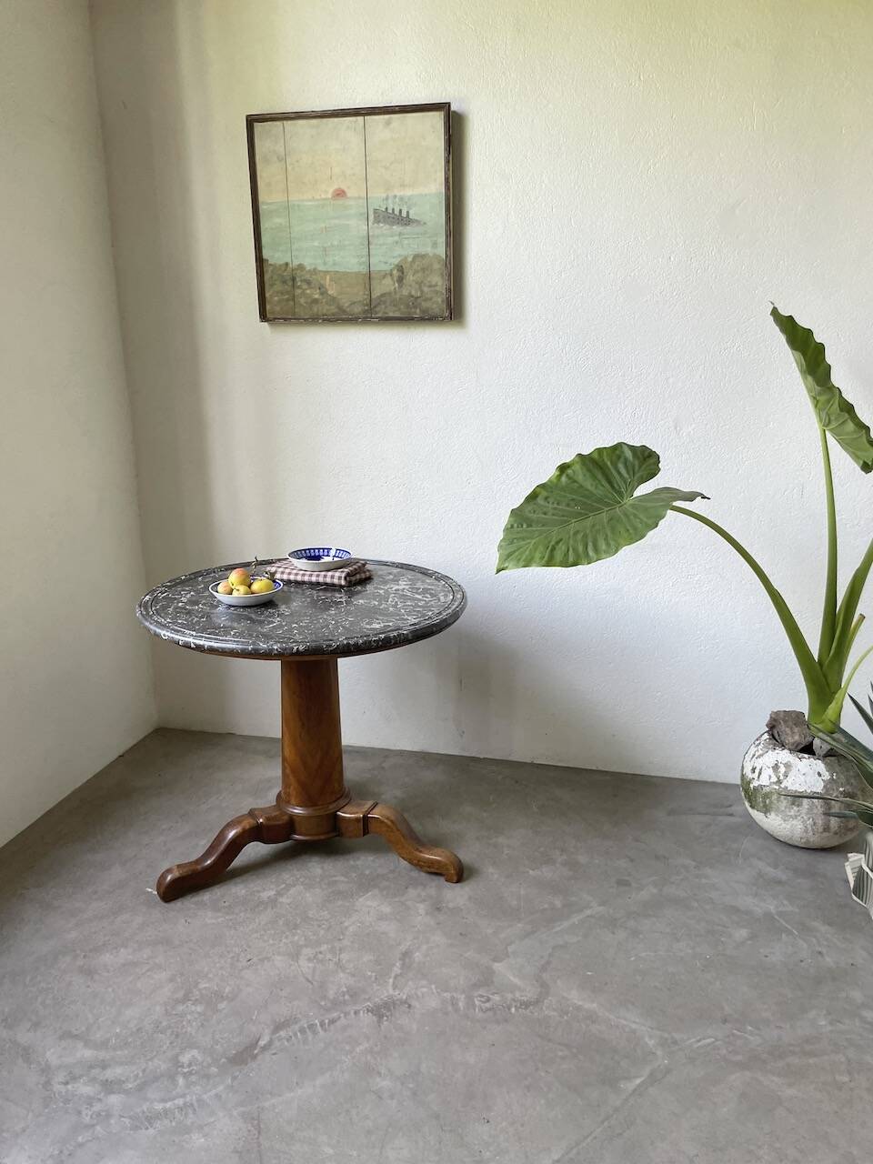 Empire walnut and marble pedestal table, late 19th century