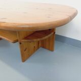 Vintage oval rectangular modernist coffee table in solid pine from the years.