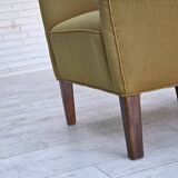 1960s, pair of Danish armchairs, green furniture wool, ash wood legs.