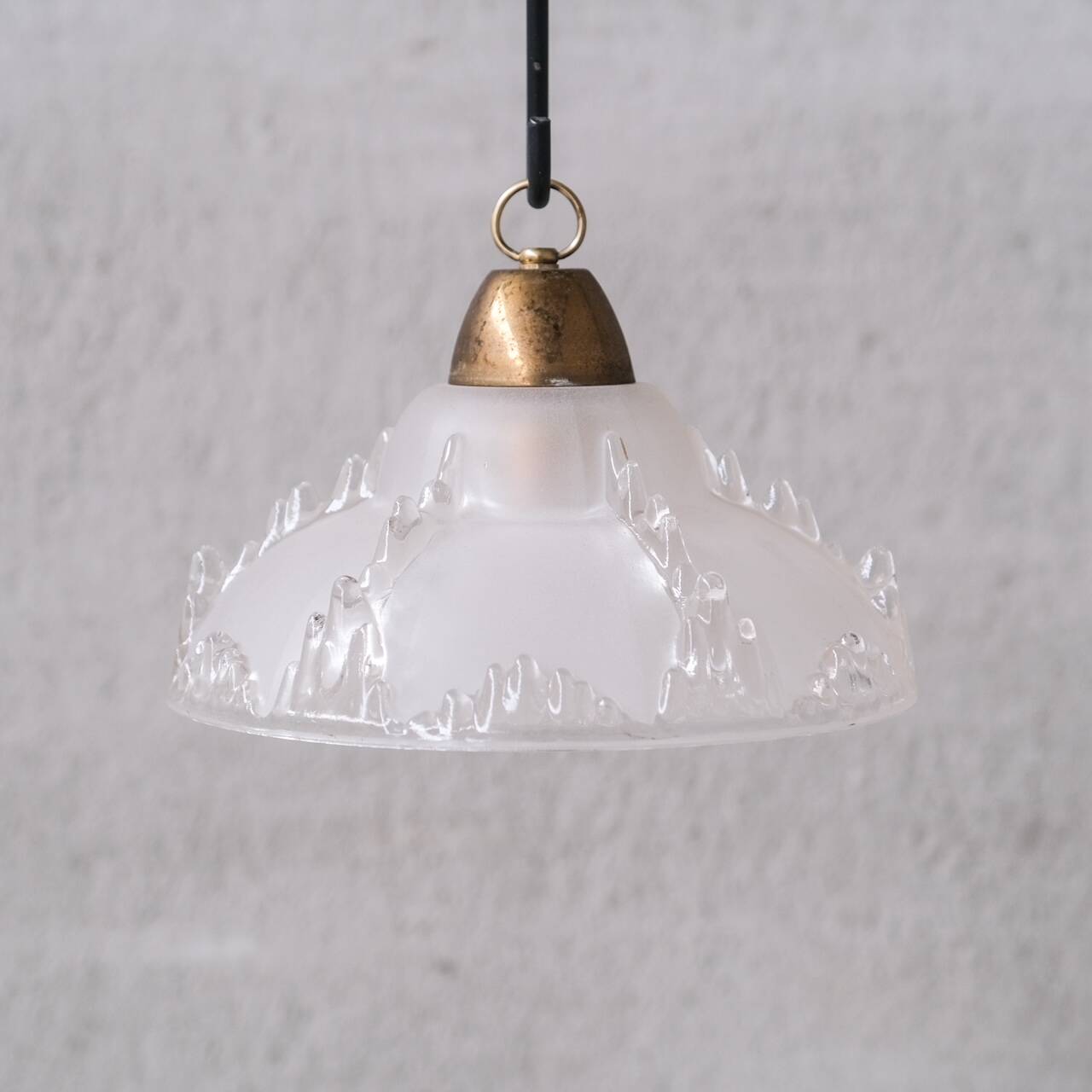 Pair of Mid-Century 'Ice' Glass Pendant Lights