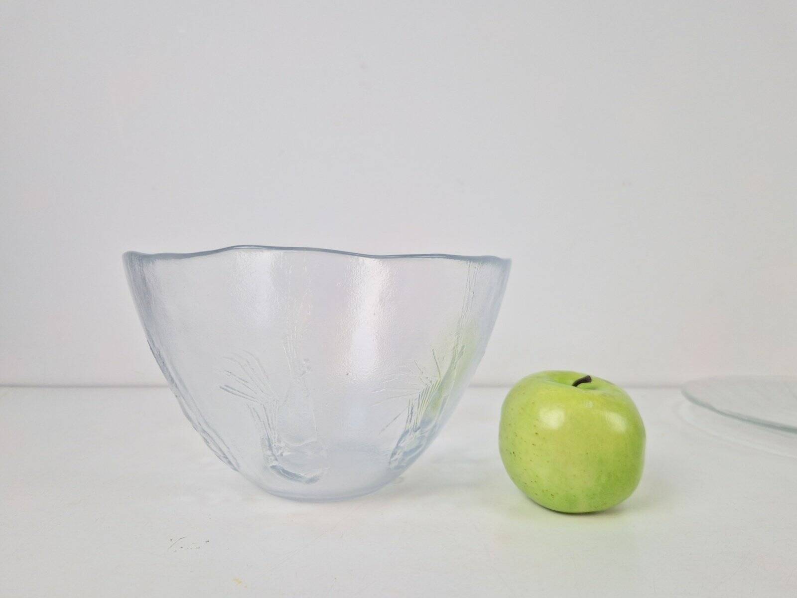 Vintage Glass Seafood Serving Bowl, Plate and Dinner Plates by Ann Warff for Kosta Boda, Sweden, 1970s, Set of 8