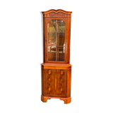 English Victorian corner display cabinet in solid wood and marquetry