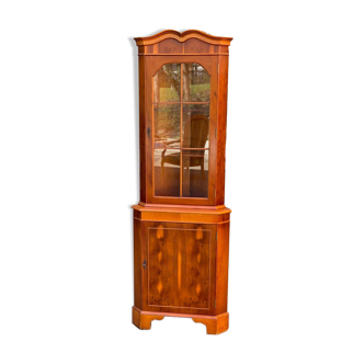 English Victorian corner display cabinet in solid wood and marquetry