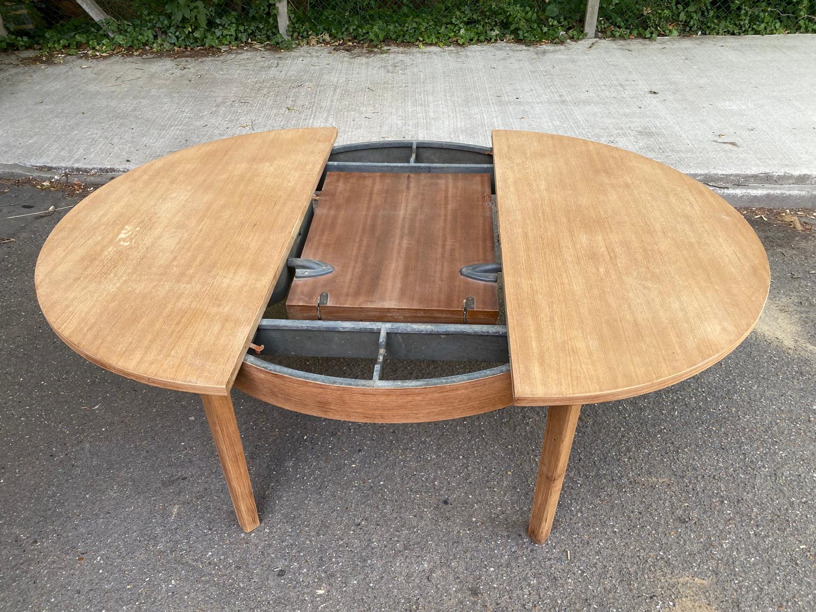 Scandinavian round extendable dining table renovated light oak 172cm