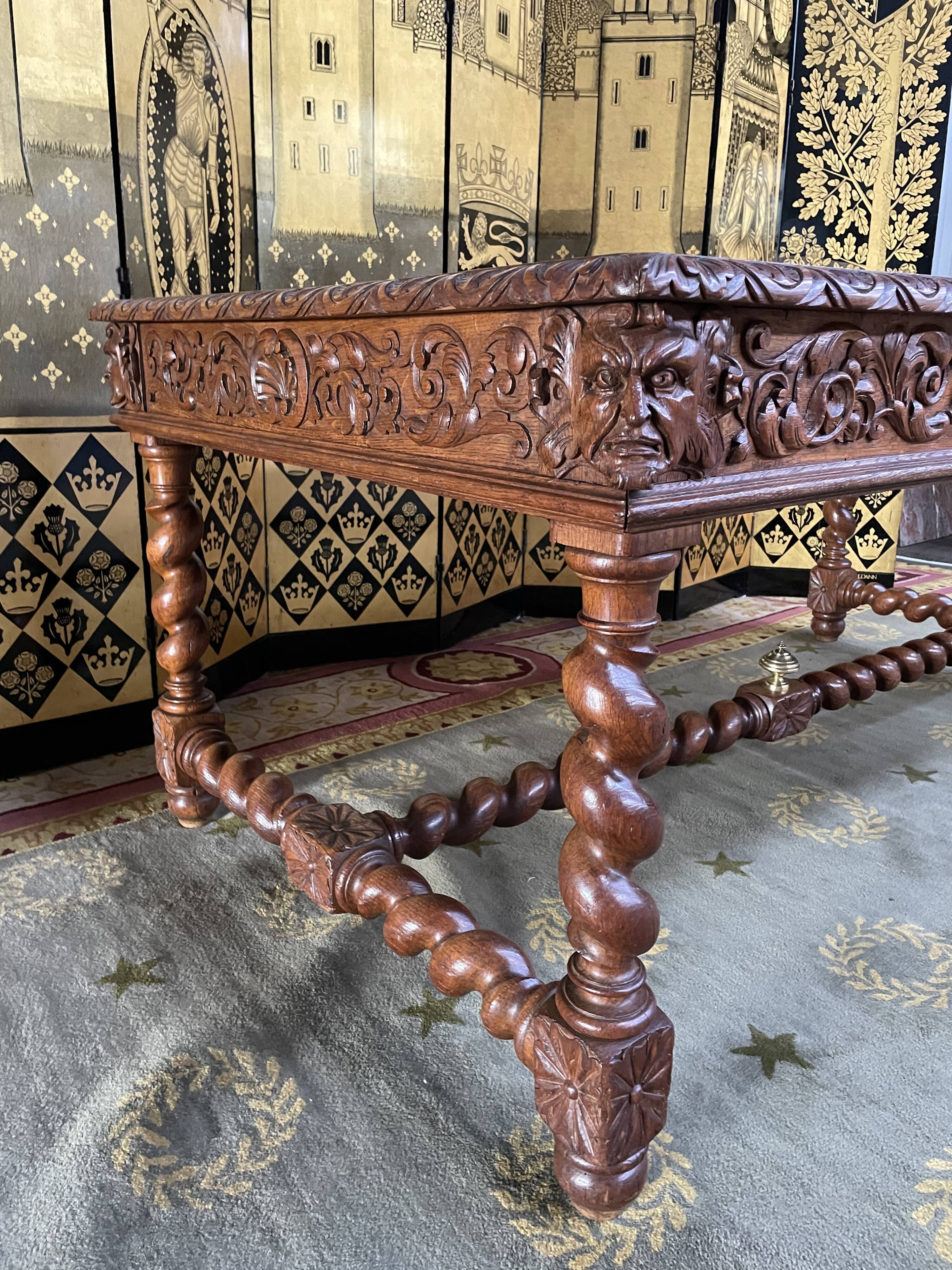 Office style Louis XIII solid oak carved restored