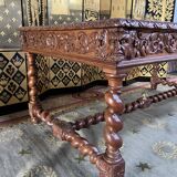 Office style Louis XIII solid oak carved restored