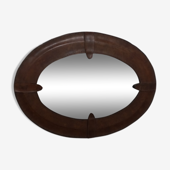 Mirror oval leather 65x47cm