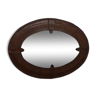 Mirror oval leather 65x47cm