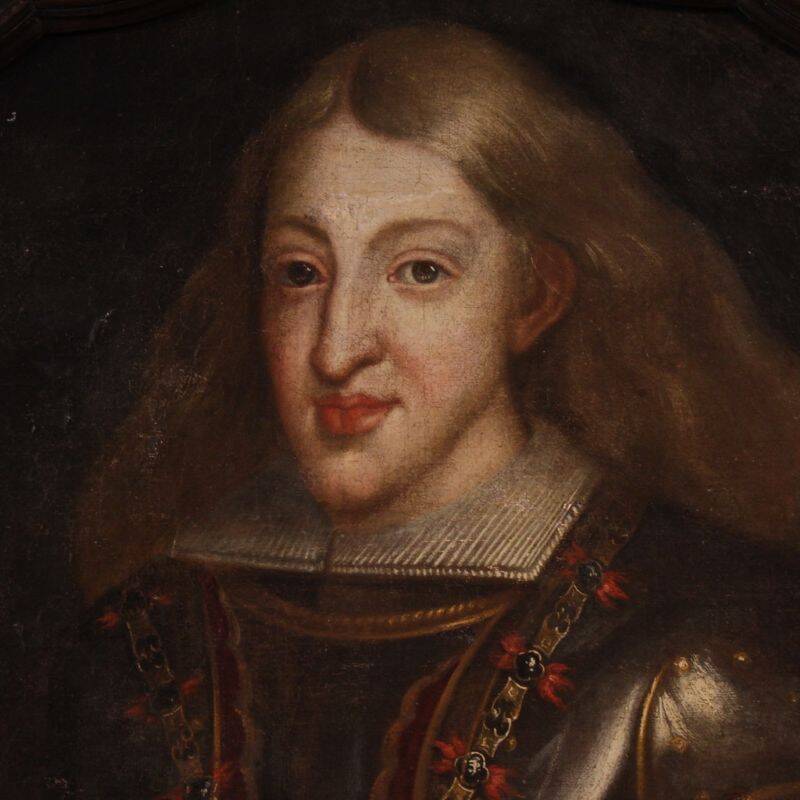 Antique Spanish portrait from the 17th century, Charles II of Spain