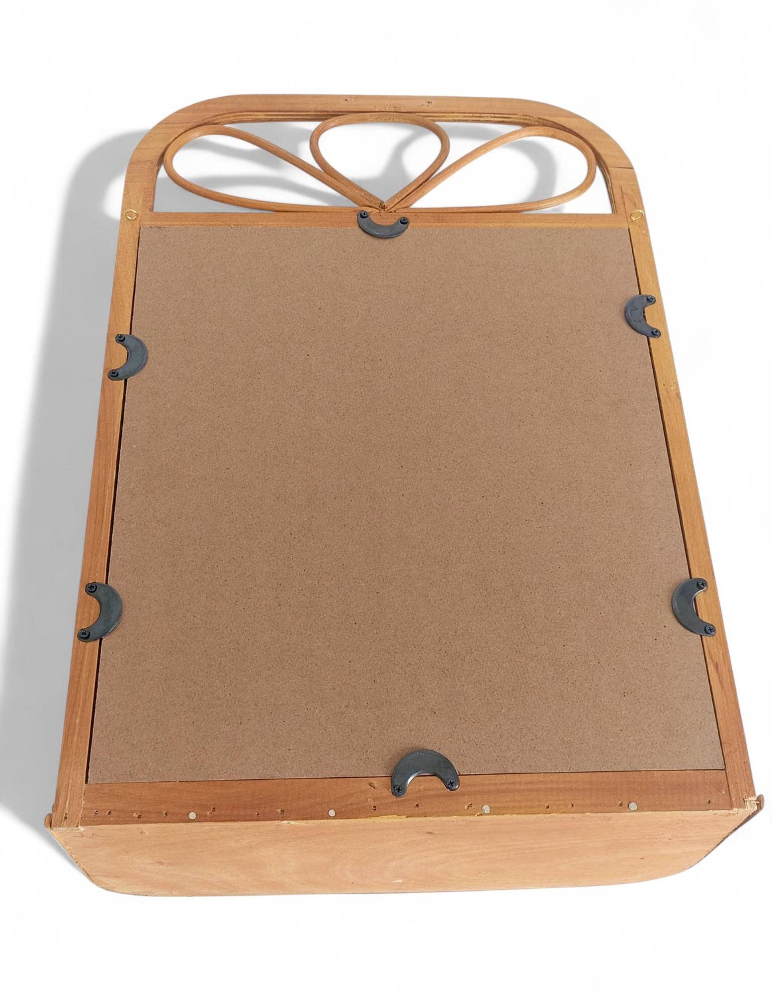 Mid Century French Riviera Rattan and Wicker Mirror With Shelf, Spain, 1960s–70s