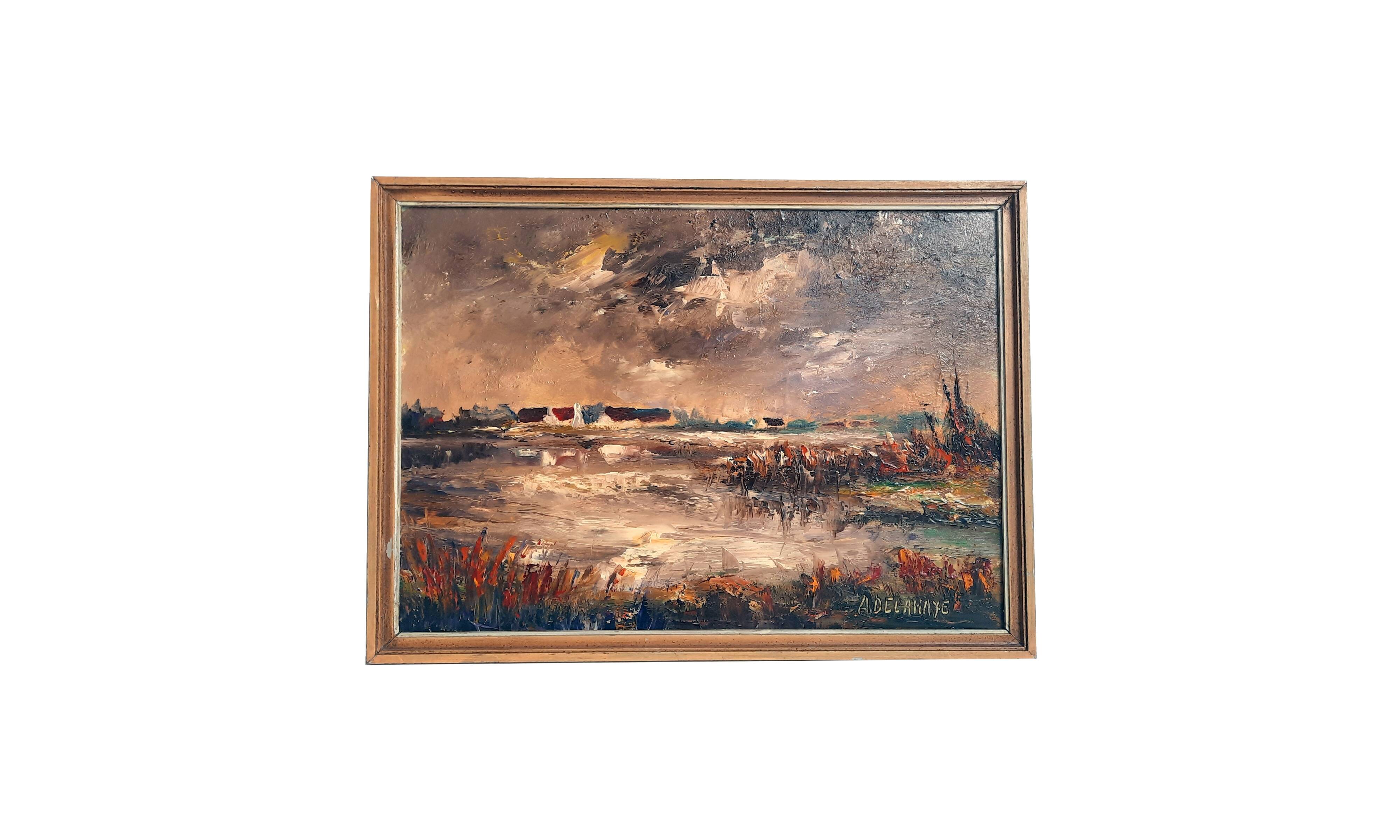 Oil painting on wood - A. Delahaye - Aspect of rural France - Hand signed and on the back - 1930
