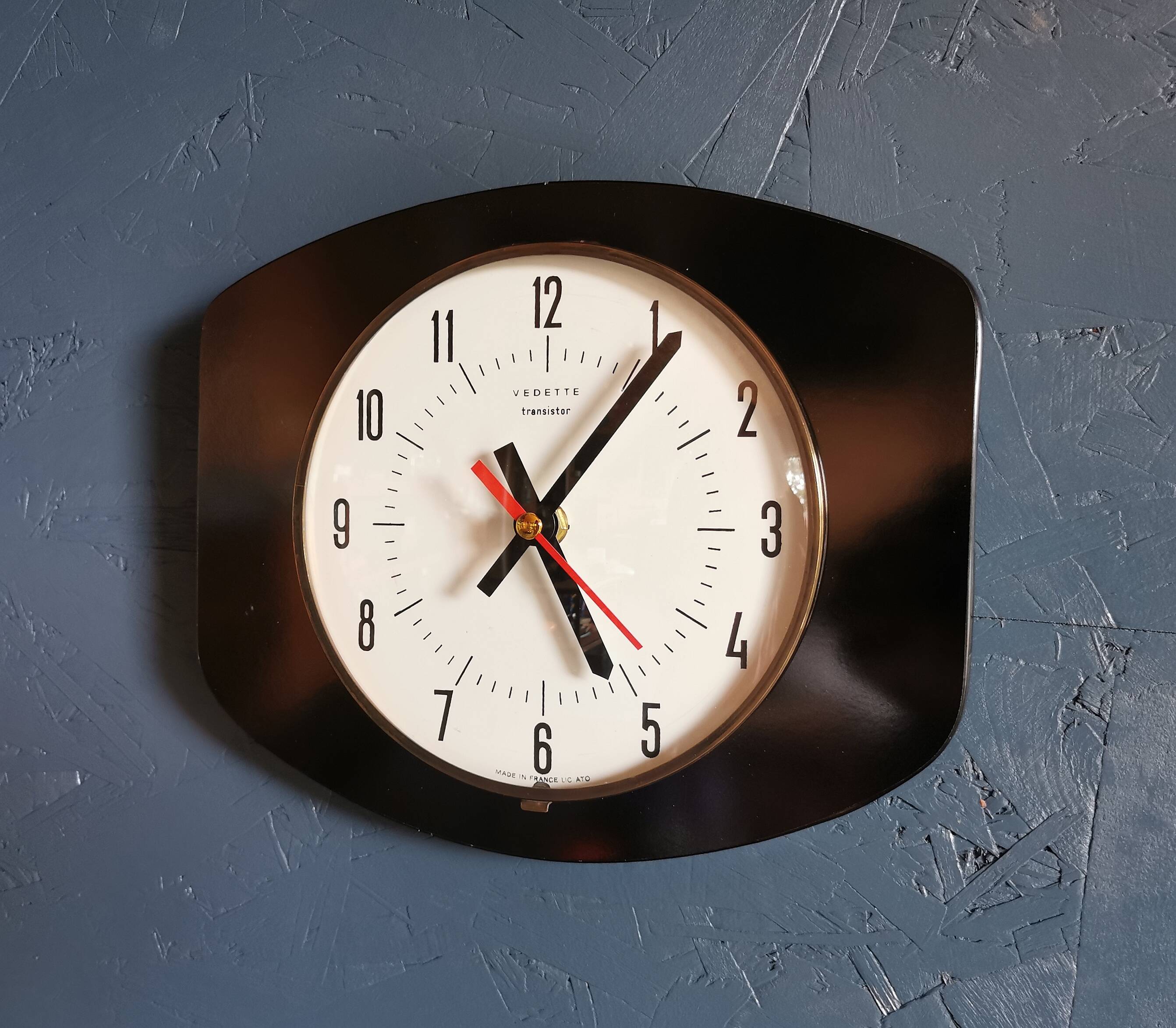 Vintage formica clock rectangular silent wall clock "Black star"