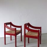 2 red Vico Magistretti “Carimate” style armchairs | Italy | 1970s